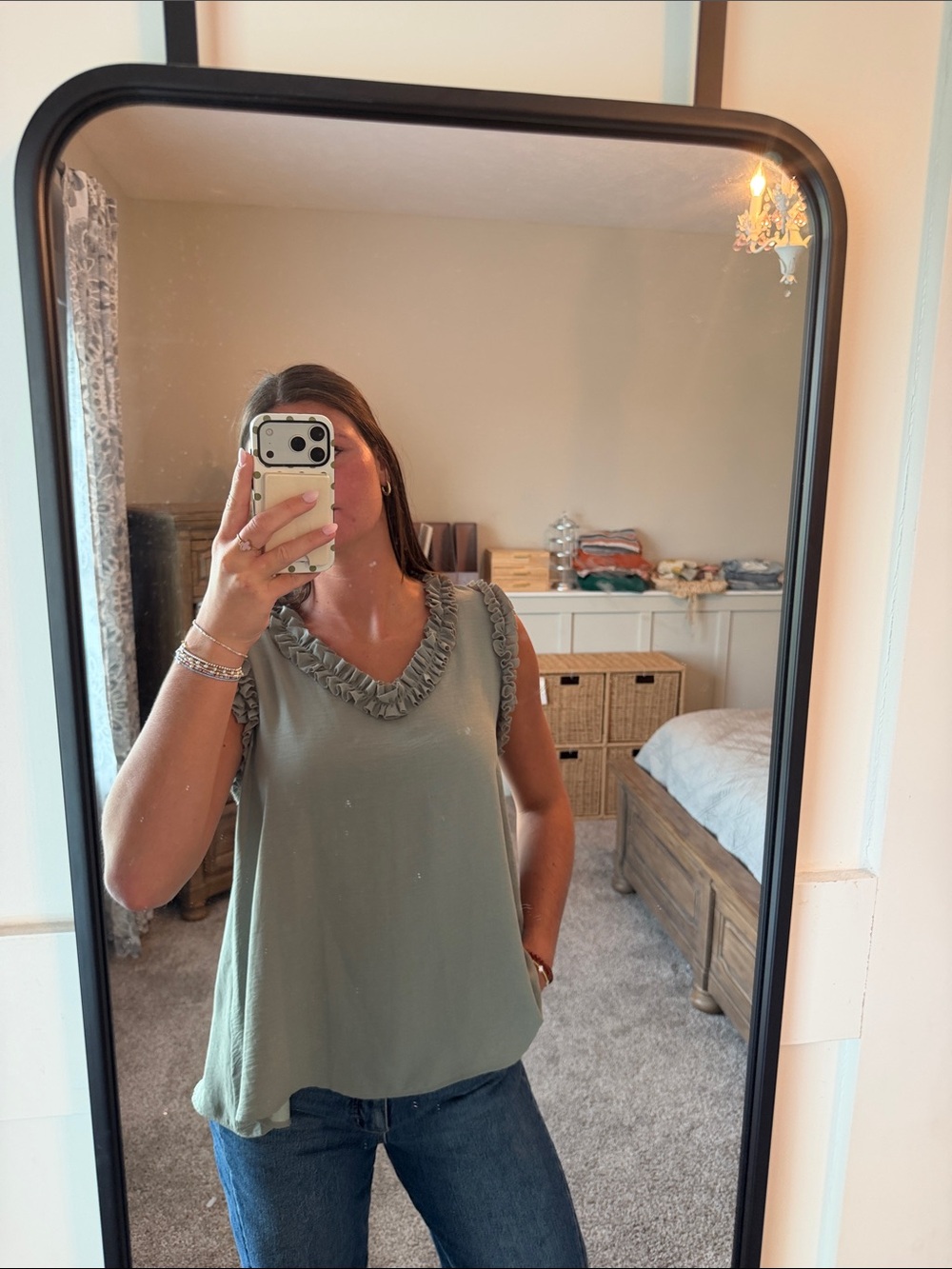 Joie Sage Green Ruffle-Trim V-Neck Camisole